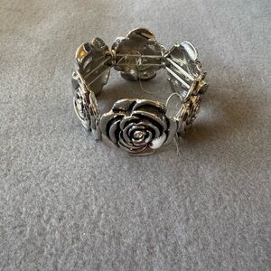 Silver Floral Rose Stretch Bracelet - Women's Jewelry